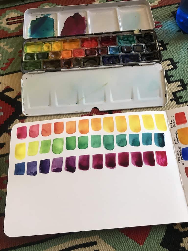 Colour swatches in sketchbook